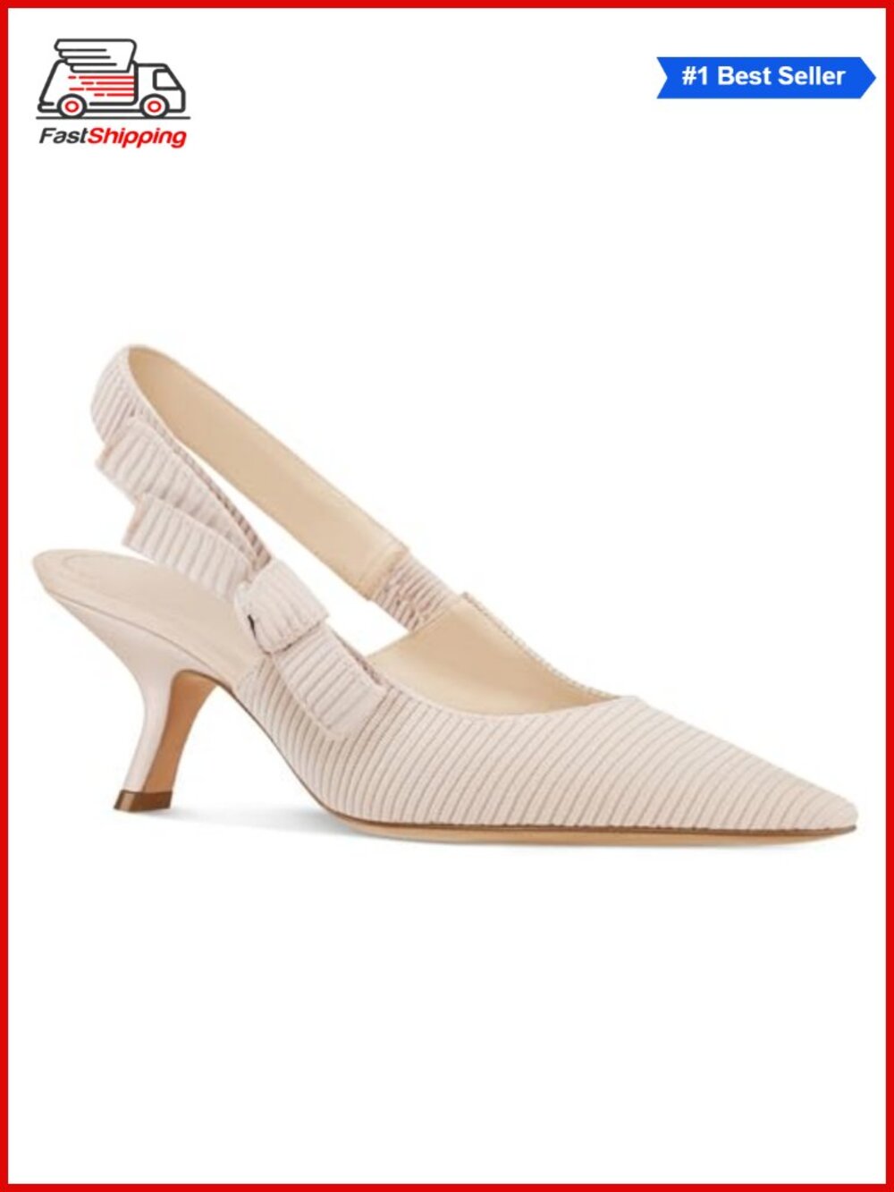 ✨ Womens Slingback Kitten Heels Closed Pointed Toe Bowknot Knitted Slip On Work